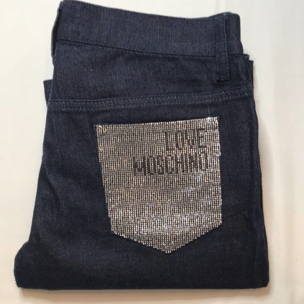 Love Moschino Dark Blue Jeans with Silver Rhinestone Pocket